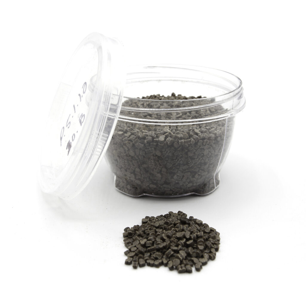 Jar of hemp biocomposite injection molding pellets