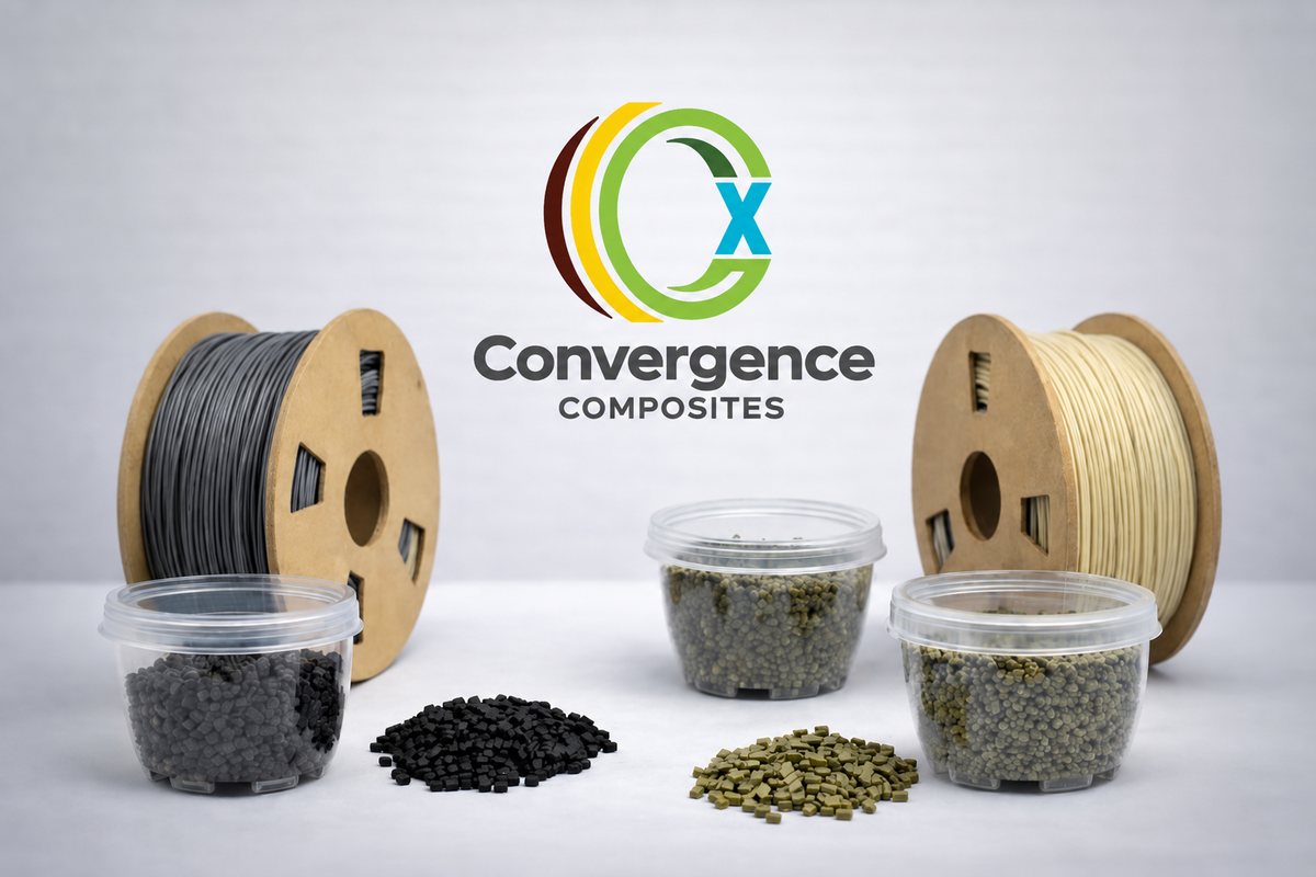Convergence Composites biocomposite pellets and 3D printing filament